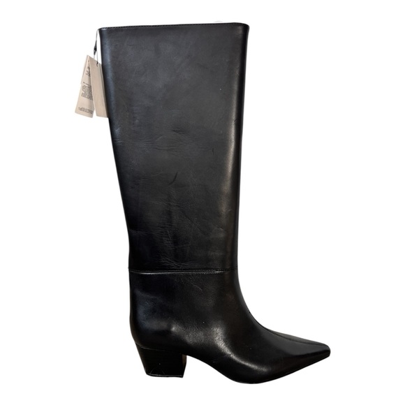 Zara Women's Black Leather Block Heel Pointed Toe High Boots US 7.5 Sz 38 $179 - Picture 4 of 13